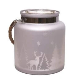 Northlight 8" Matte Silver Winter Scene Christmas Pillar Candle Lantern