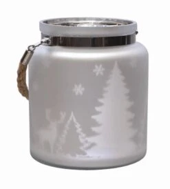 Northlight 6" Matte Silver Winter Scene Christmas Pillar Candle Lantern