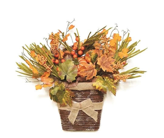 Northlight 18" Autumn Harvest Artificial Pumpkins, Berries, Leaves And Grass Wall Mounted Basket Decoration 4 Northlight 18" Autumn Harvest Artificial Pumpkins, Berries, Leaves And Grass Wall Mounted Basket Decoration - Image 2