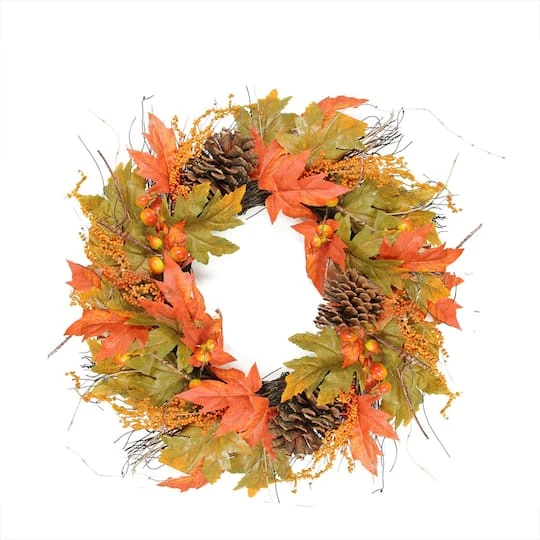 Northlight 24" Autumn Harvest Decorative Artificial Berries, Leaves, Pine Cones And Twigs Wreath 3 Northlight 24" Autumn Harvest Decorative Artificial Berries, Leaves, Pine Cones And Twigs Wreath