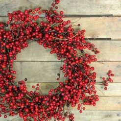Northlight 20" Shiny Red Berry Artificial Wreath With Brown Twig Accents, Unlit -Northlight 28529 32259370 2