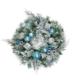 Northlight 24" Blue & Silver Sequin Ornaments Artificial Flocked Pine Wreath