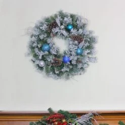 Northlight 24" Teal & Silver Ball Flocked With Pinecones Artificial Wreath 9 Northlight 24" Teal & Silver Ball Flocked With Pinecones Artificial Wreath -Northlight 28529 32275673 3