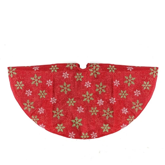 Northlight 20" Red Metallic & Snowflake Print Mini Tree Skirt 4 Northlight 20" Red Metallic & Snowflake Print Mini Tree Skirt - Image 2