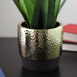 Northlight 17" Green Artificial Agave In Hammered Gold Look Ceramic Pot -Northlight 28529 32556010 3