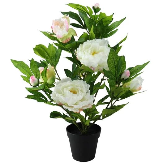 Northlight 17.25" Creamy White & Pink Artificial Blooming Potted Peony 4 Northlight 17.25" Creamy White & Pink Artificial Blooming Potted Peony - Image 2