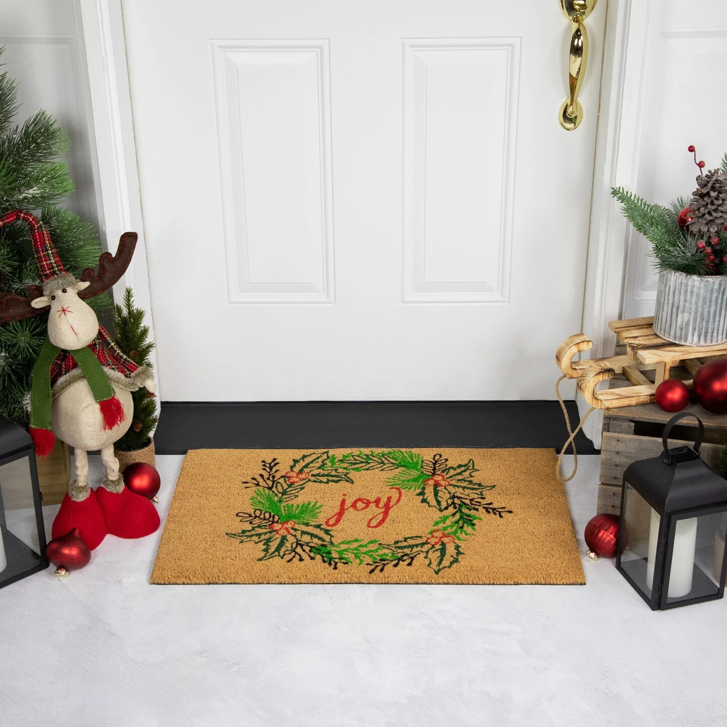 Northlight Natural Coir "Joy" Wreath Christmas Doormat 18" X 30" Brown 5 Northlight Natural Coir "Joy" Wreath Christmas Doormat 18" X 30" Brown - Image 3