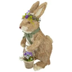 Northlight 15" Brown Sisal Bunny Rabbit With Basket Easter Figure