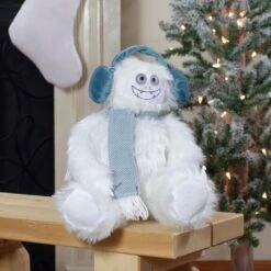 Northlight Plush Sitting Yeti With Earmuffs Christmas Figure - 18" - White And Blue -Northlight 28678053958304