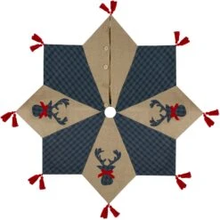 Northlight 48" Blue And Brown Burlap And Plaid Reindeer Christmas Tree Skirt With Tassels -Northlight 28678094852768