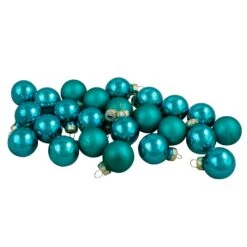 Northlight 24ct Shiny And Matte Teal Green Glass Ball Christmas Ornaments 1" (25mm)