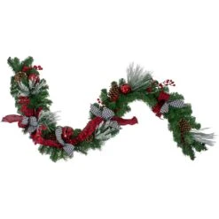 Northlight Double Plaid With Berries And Jingle Bells Artificial Christmas Garland - 6' X 12" Unlit Green