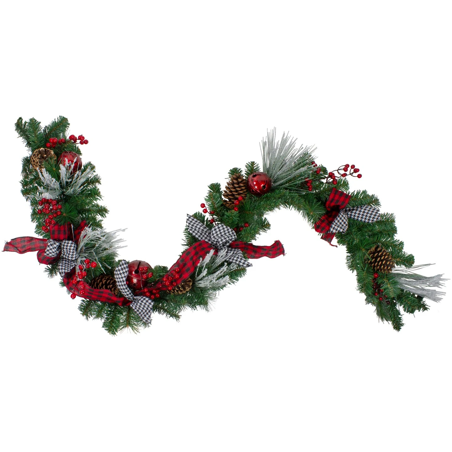 Northlight Double Plaid With Berries And Jingle Bells Artificial Christmas Garland - 6' X 12" Unlit Green 3 Northlight Double Plaid With Berries And Jingle Bells Artificial Christmas Garland - 6' X 12" Unlit Green