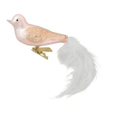 Northlight Glitter Winged Bird With Tail Clip-On Glass Christmas Ornament - 5.5" - Pink And Gold