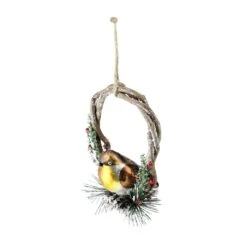 Northlight 4" Brown Bird Sitting In A Twig Wreath Christmas Ornament -Northlight 28678741680800