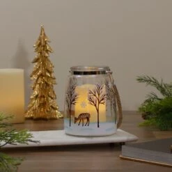 Northlight 6.25" Trees And Fawns Flameless Glass Candle Lantern Blue -Northlight 28679322067616