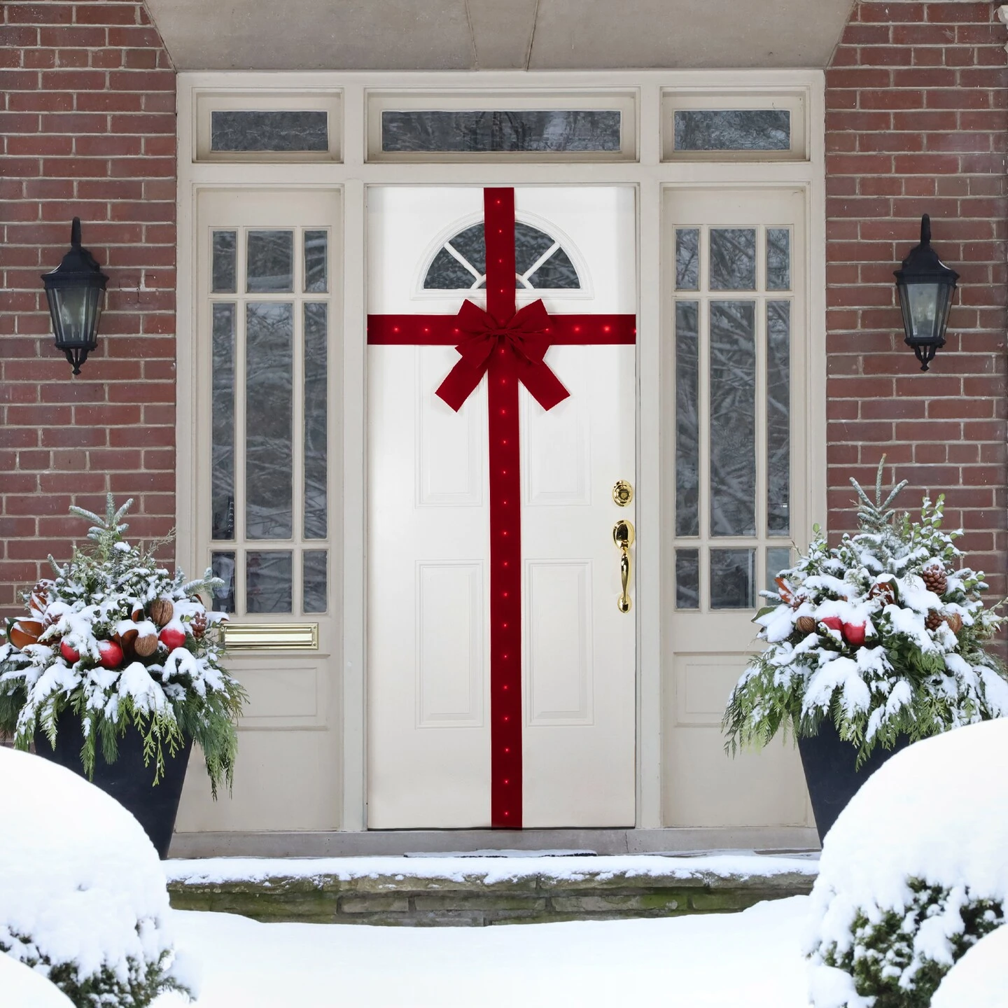 Northlight 14' Pre-Lit Battery Operated Red Velvet Christmas Door Bow 5 Northlight 14' Pre-Lit Battery Operated Red Velvet Christmas Door Bow - Image 3