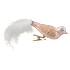 Northlight Glitter Winged Bird With Tail Clip-On Glass Christmas Ornament - 5.5" - Pink And Gold -Northlight 2882517627349910752