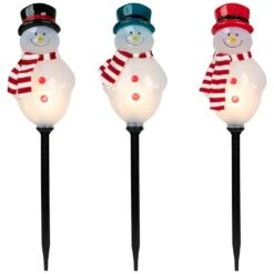 Northlight Lighted Snowmen Christmas Outdoor Pathway Markers - 16" - Set Of 3 White -Northlight 288309392273456