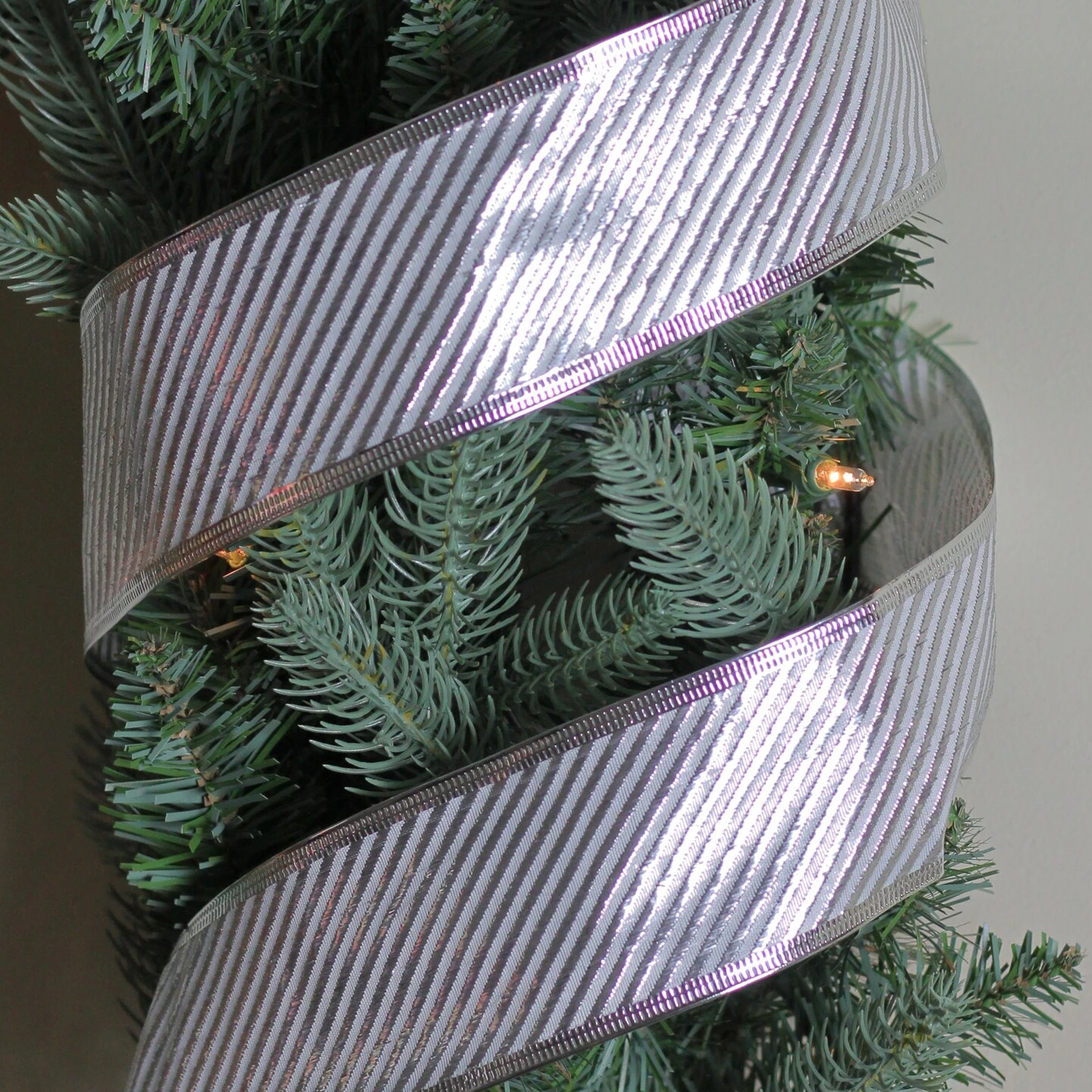 Northlight Shiny Silver Diagonal Striped Wired Christmas Craft Ribbon 2.5" X 10 Yards 6 Northlight Shiny Silver Diagonal Striped Wired Christmas Craft Ribbon 2.5" X 10 Yards - Image 4