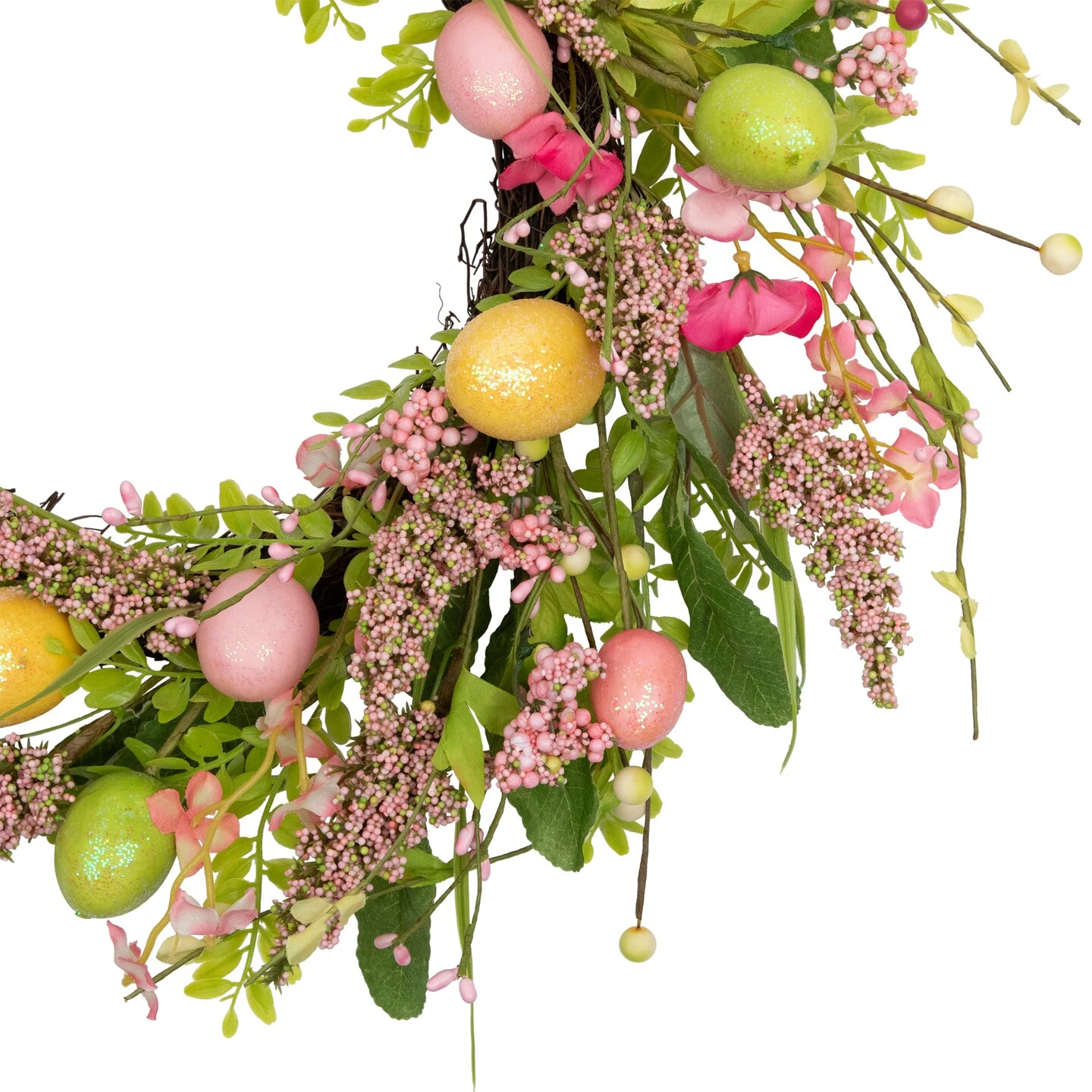 Northlight Glittered Eggs, Hibiscus And Berries Artificial Easter Twig Wreath - 20" - Pink And Green 7 Northlight Glittered Eggs, Hibiscus And Berries Artificial Easter Twig Wreath - 20" - Pink And Green - Image 5