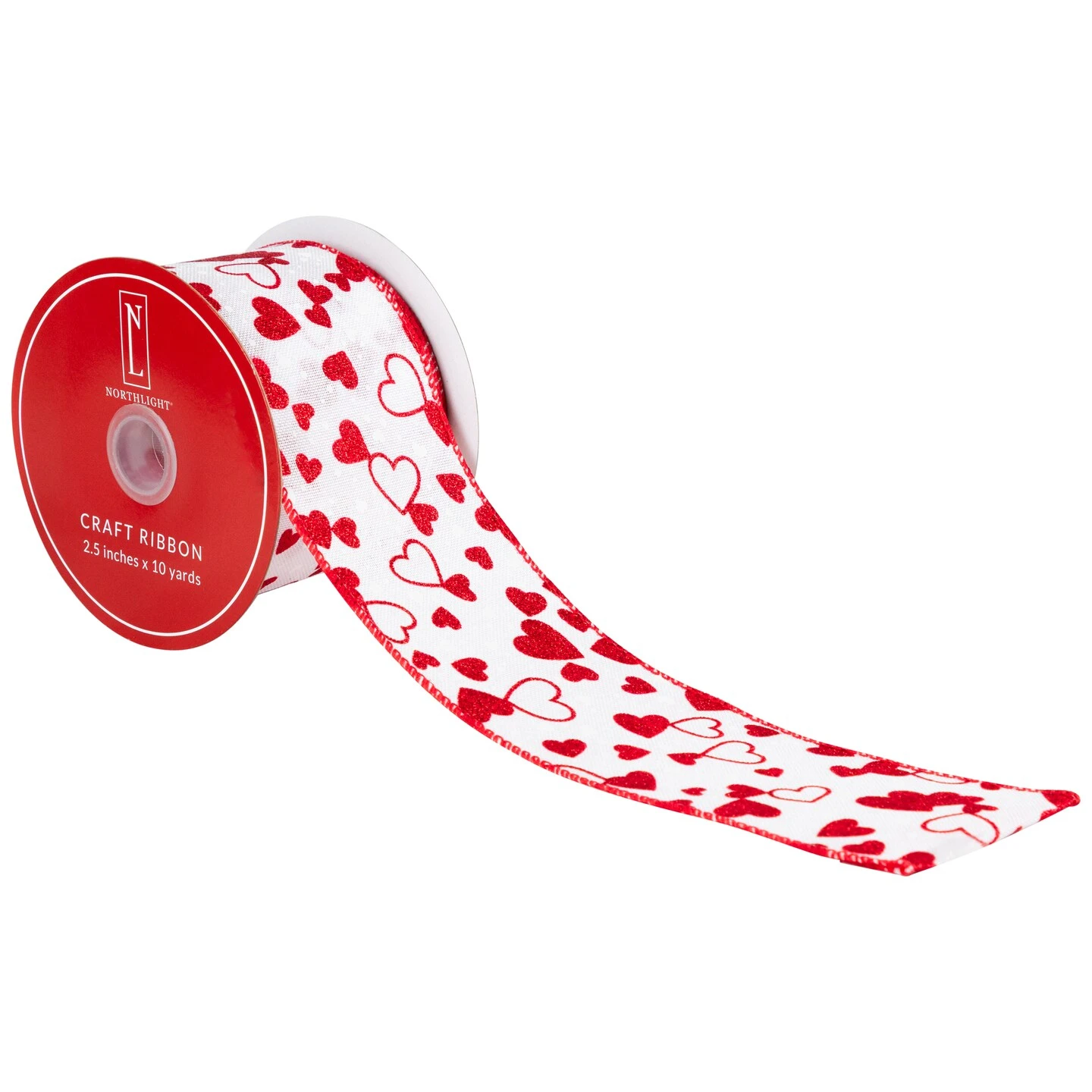 Northlight Glittered Hearts Valentine's Day Wired Craft Ribbon-2.5" X 10 Yards - White And Red 9 Northlight Glittered Hearts Valentine's Day Wired Craft Ribbon-2.5" X 10 Yards - White And Red - Image 7