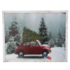Northlight LED Lighted Vintage VW Car Framed Christmas Canvas Wall Art - 15" X 19" Green