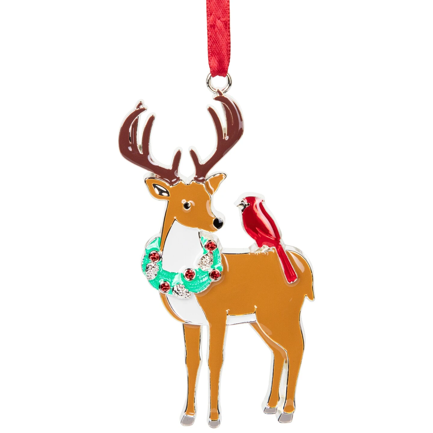 Northlight Reindeer With Cardinal And Wreath Christmas Ornament - 4" Brown 6 Northlight Reindeer With Cardinal And Wreath Christmas Ornament - 4" Brown - Image 4