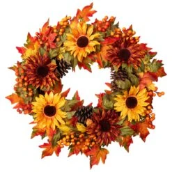 Northlight Sunflower And Pine Cone Artificial Thanksgiving Wreath - 24" Orange -Northlight 306699901349296