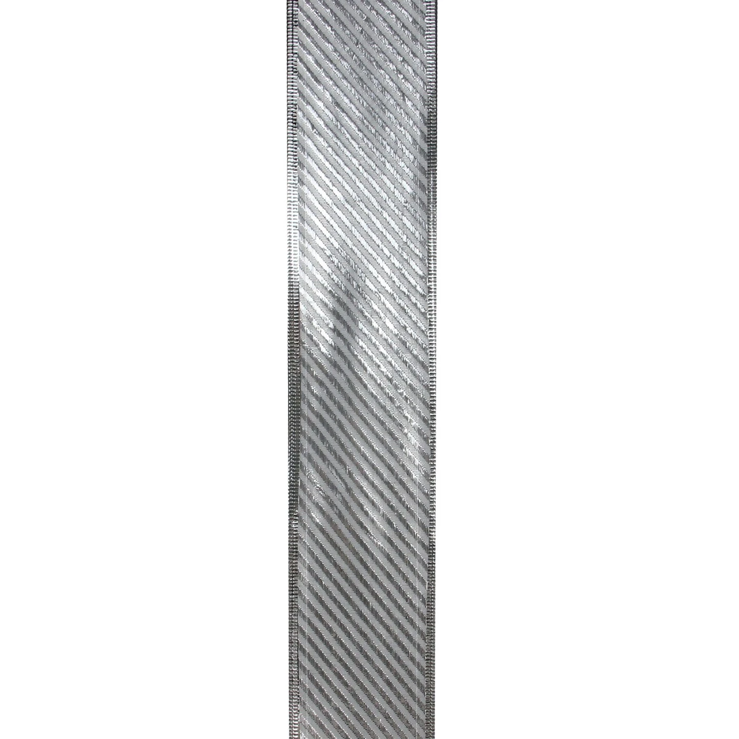 Northlight Shiny Silver Diagonal Striped Wired Christmas Craft Ribbon 2.5" X 10 Yards 5 Northlight Shiny Silver Diagonal Striped Wired Christmas Craft Ribbon 2.5" X 10 Yards - Image 3
