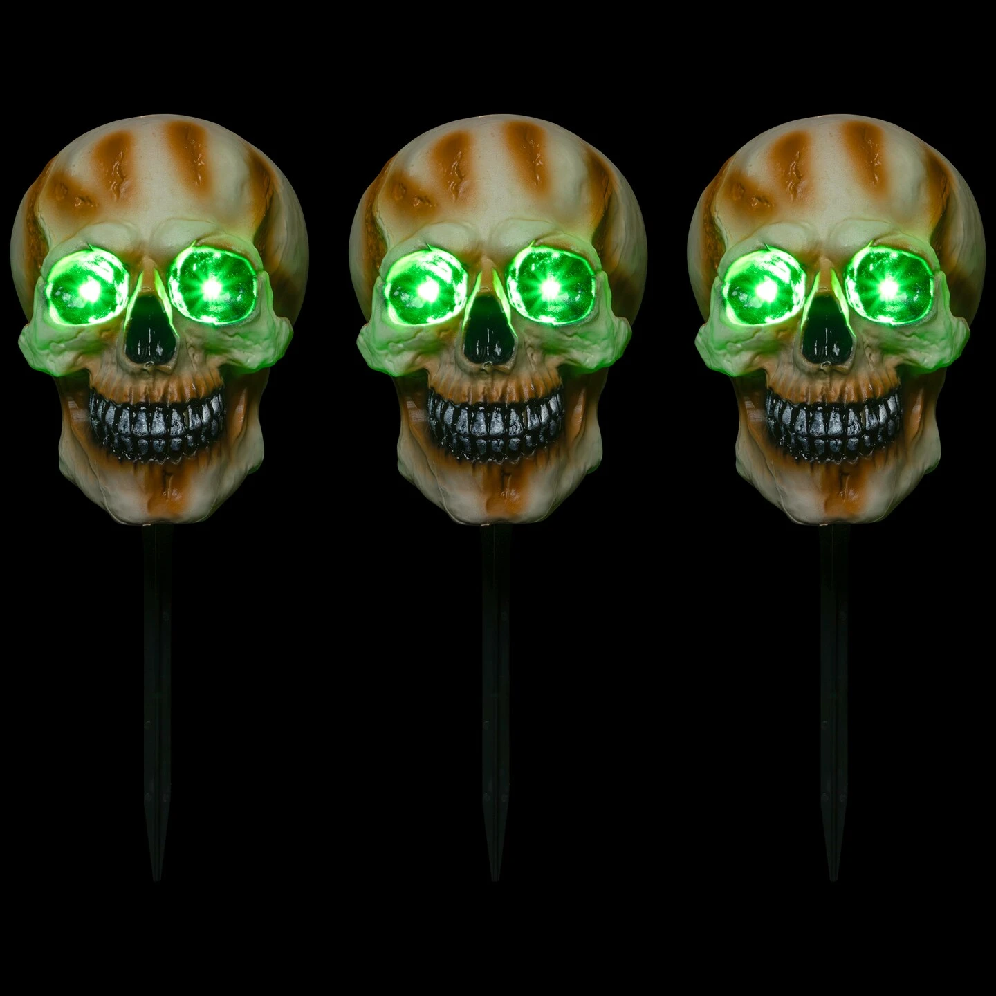 Northlight LED Lighted Skeleton Head Halloween Outdoor Pathway Markers With Sound - 15" - Set Of 3 White 6 Northlight LED Lighted Skeleton Head Halloween Outdoor Pathway Markers With Sound - 15" - Set Of 3 White - Image 4