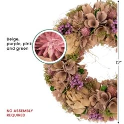 Northlight 12" Purple And Beige Wooden Floral Spring Wreath With Preserved Artichoke -Northlight 314857835518256