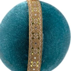 Northlight Velour Christmas Ball Ornament With Ribbon Stripe - 3.25" - Teal Green -Northlight 315338643646800