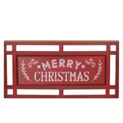 Northlight Carved "Merry Christmas " Wooden Rectangular Wall Sign - 24” - Red And White -Northlight 315369184854368 2
