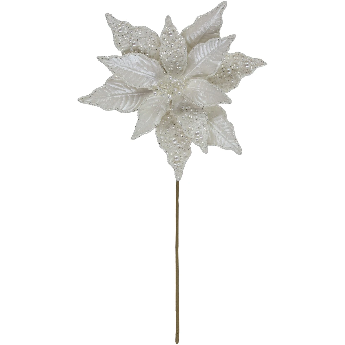 Northlight 22" Pearl White Glittered Poinsettia Christmas Stem Spray 4 Northlight 22" Pearl White Glittered Poinsettia Christmas Stem Spray - Image 2
