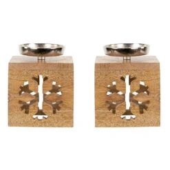 Northlight Snowflake Box Wooden Christmas Tealight Holders - 4.75" - Set Of 2 Brown -Northlight 322737136245456