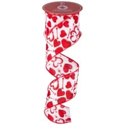 Northlight Hearts Valentine's Day Wired Craft Ribbon - 2.5" X 10 Yards - White And Red -Northlight 327870332047536