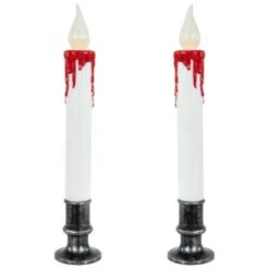 Northlight LED With Timer Dripping Blood Halloween Taper Candles - 9" - Set Of 2 White -Northlight 332062175684960
