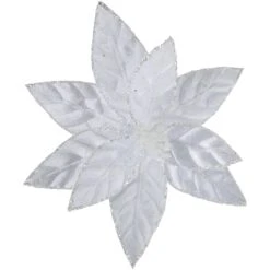 Northlight Glittered Poinsettia Christmas Floral Pick Clip-On Ornament - 10" - Snow White -Northlight 332062828038496 1
