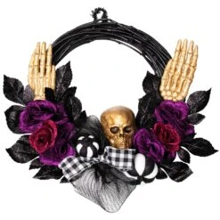 Northlight Skeleton With Glittered Roses Artificial Halloween Twig Wreath - 22" - Unlit Black -Northlight 339095856263600