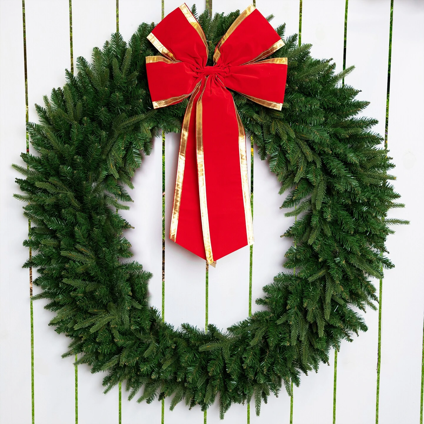 Northlight 18" X 30" Red 4-Loop Velveteen Christmas Bow With Gold Trim 5 Northlight 18" X 30" Red 4-Loop Velveteen Christmas Bow With Gold Trim - Image 3