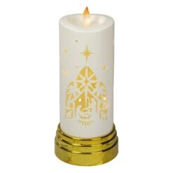Northlight 9" Gold And White Nativity Scene Flameless Candle -Northlight 3458793191565550240 2