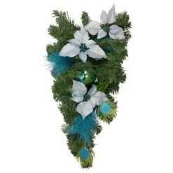 Northlight Peacock Feather And Poinsettia Artificial Christmas Teardrop Swag - 22" - Unlit Blue 10 Northlight Peacock Feather And Poinsettia Artificial Christmas Teardrop Swag - 22" - Unlit Blue -Northlight 3458793192467849888