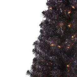 Northlight Pre-Lit Slim Artificial Tinsel Halloween Tree - 4' - Black - Clear Lights -Northlight 3458793192883085984