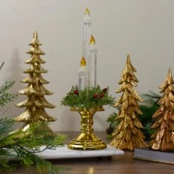 Northlight Lighted Water Candle With Foliage And Berries - 14.5" Gold -Northlight 3458793193176162976