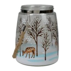 Northlight 6.25" Trees And Fawns Flameless Glass Candle Lantern Blue -Northlight 3458910740744652000