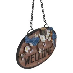 Northlight Welcome Bluebirds And Flowers Hanging Sign - 12" Brown -Northlight 3458917294533332960