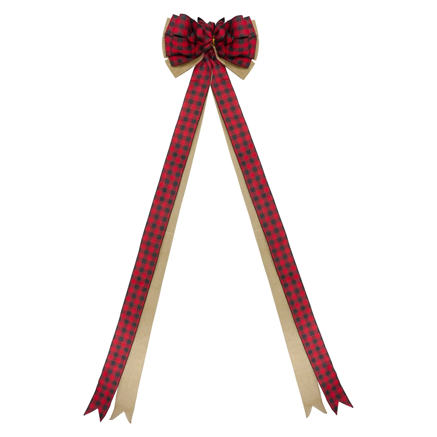 Northlight 48" X 10" Burlap And Buffalo Plaid 16 Loop Christmas Bow Decoration Brown 3 Northlight 48" X 10" Burlap And Buffalo Plaid 16 Loop Christmas Bow Decoration Brown