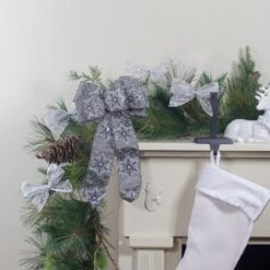 Northlight Snowflake 6-Loop Christmas Bow Decoration - 9" X 14" - Gray And White -Northlight 3459127968697016992