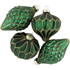 Northlight 4ct Green With Gold Glitter Onion And Finial Glass Christmas Ornaments 4.75"